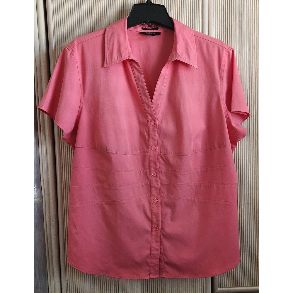 Style & Co Women's 20W Blouse Stretch Short Sleeve Button Up Salmon Pink NWT